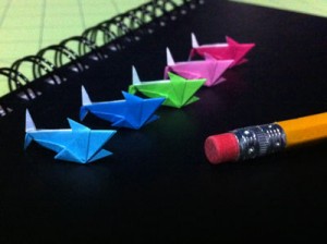 tiny paper origami sharks